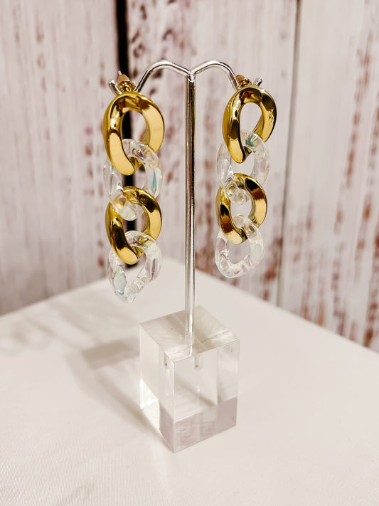 Iridescent and Gold Chain Link Earrings